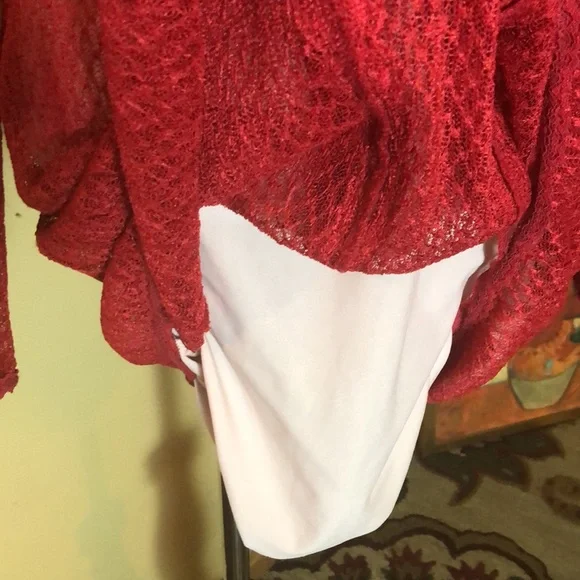 FREE PEOPLE Size Large Lace Cocktail Dress Cherry Red Scalloped Bodycon $250NWT - Picture 15 of 16